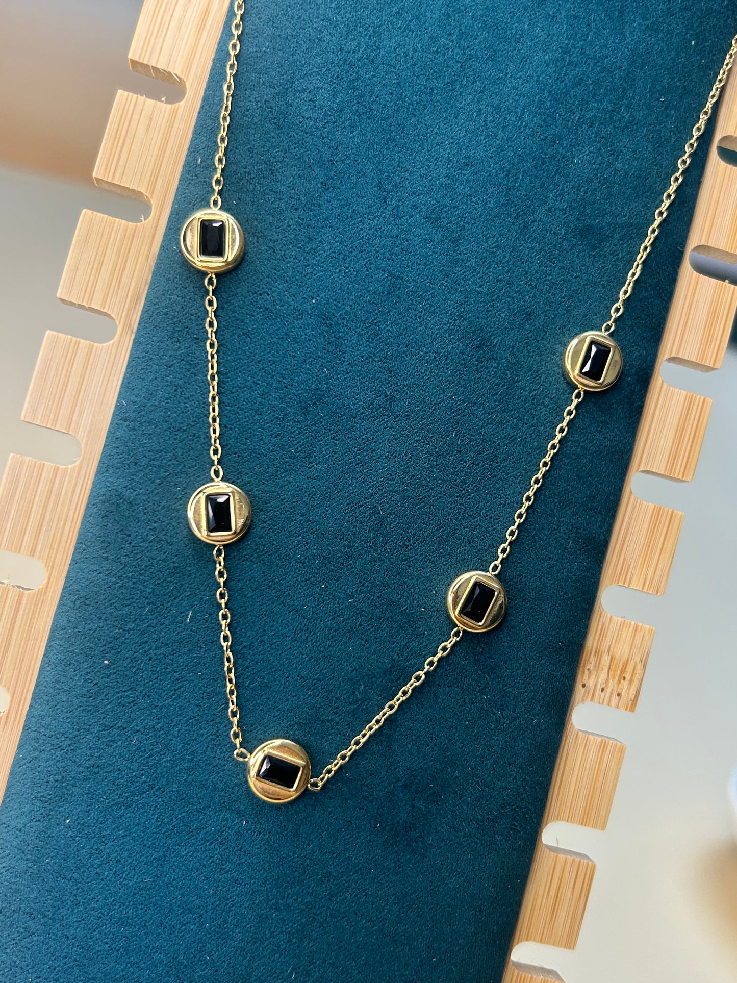 Black Gem Orbit Anti Tarnish Necklace