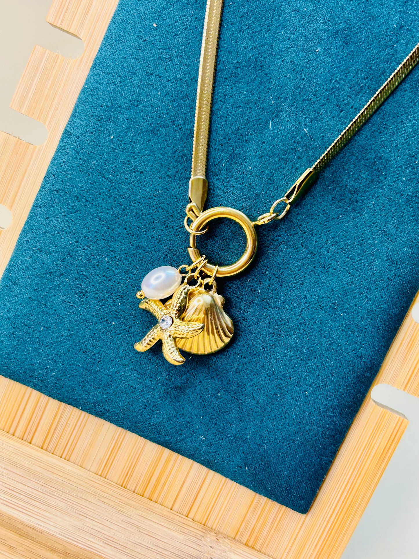 Oceans Charm necklace with Snake chain