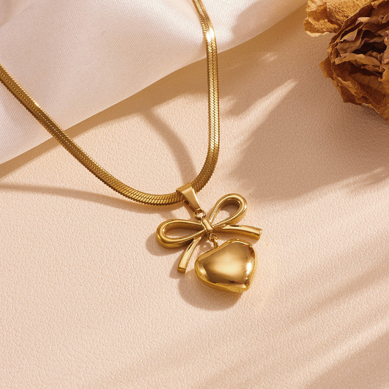 Anti Tarnish Bow Knot Heart Themed Pendant