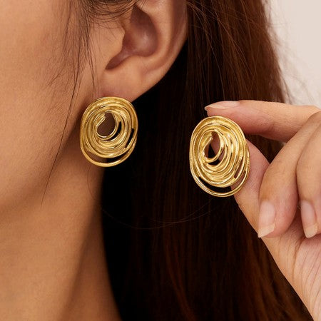 Gold Plated Anti Tarnish Spiral Stud Earrings