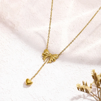 Bow Pendant With Heart Drop Necklace