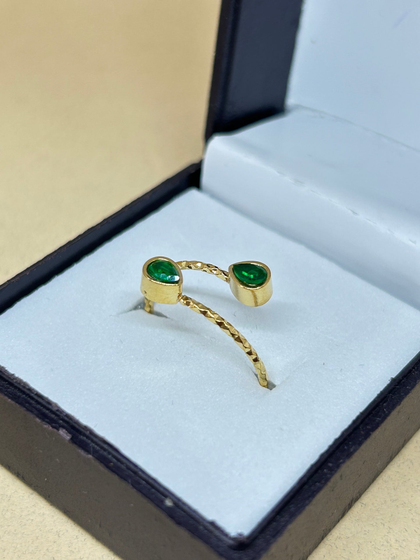 Emerald Droplet Adjustable Ring