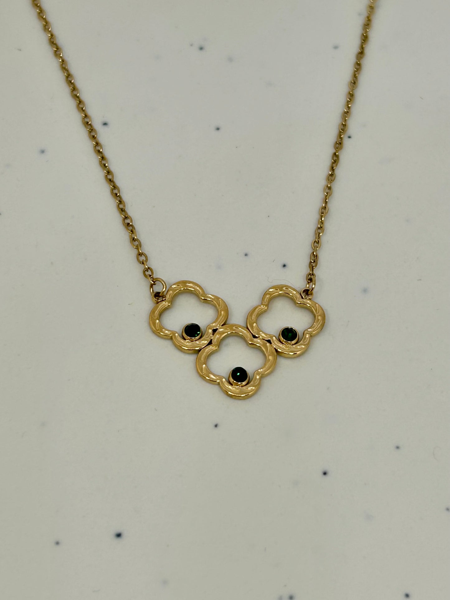 Golden Clover with Green Diamond Necklace