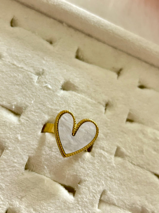 White Enamel Heart Ring