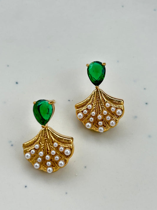 Emerald Fan Earrings