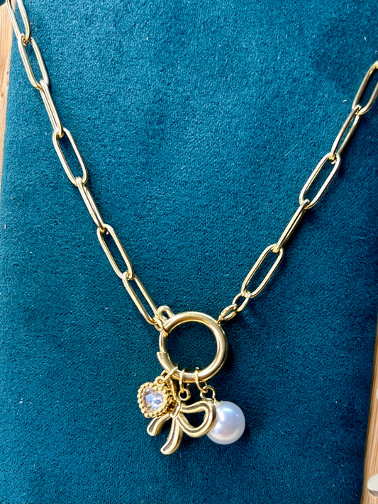 Bow Charm Anti Tarnish Necklace with Interchangeable Charms