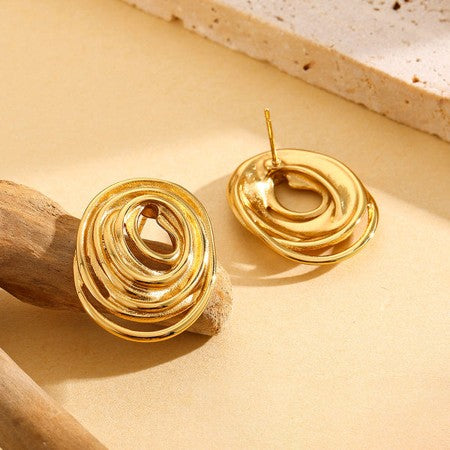 Gold Plated Anti Tarnish Spiral Stud Earrings