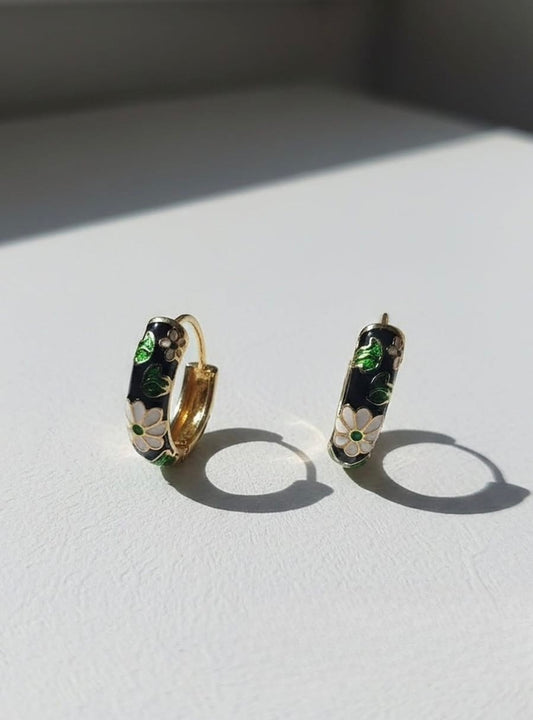 Black Floral Hoops