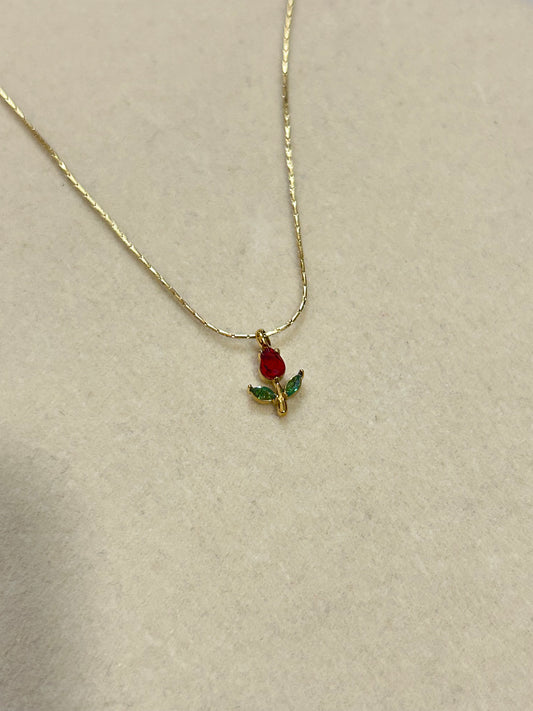 Dainty Red Tulip Necklace