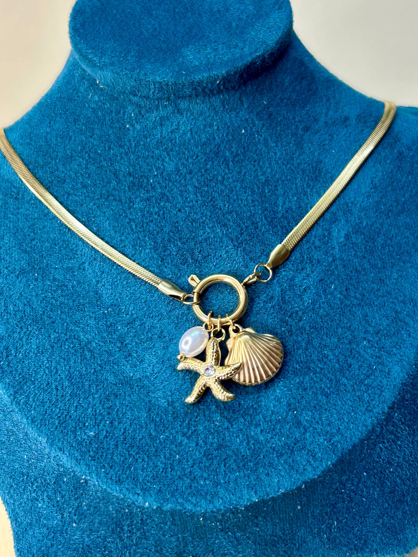 Oceans Charm necklace with Snake chain