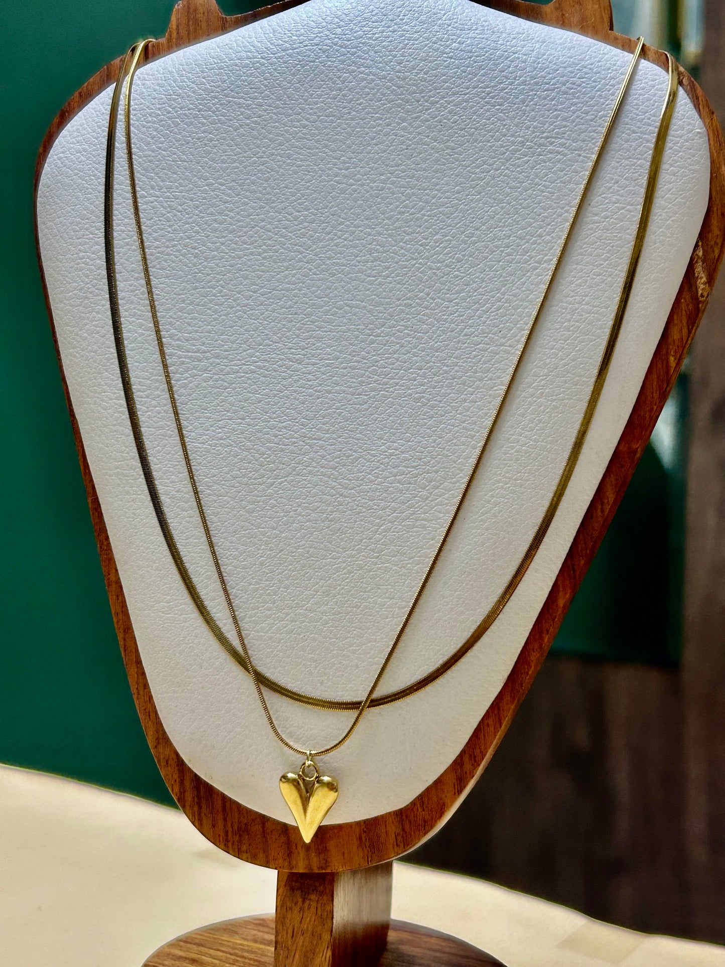 Double layered Heart Pendant Necklace