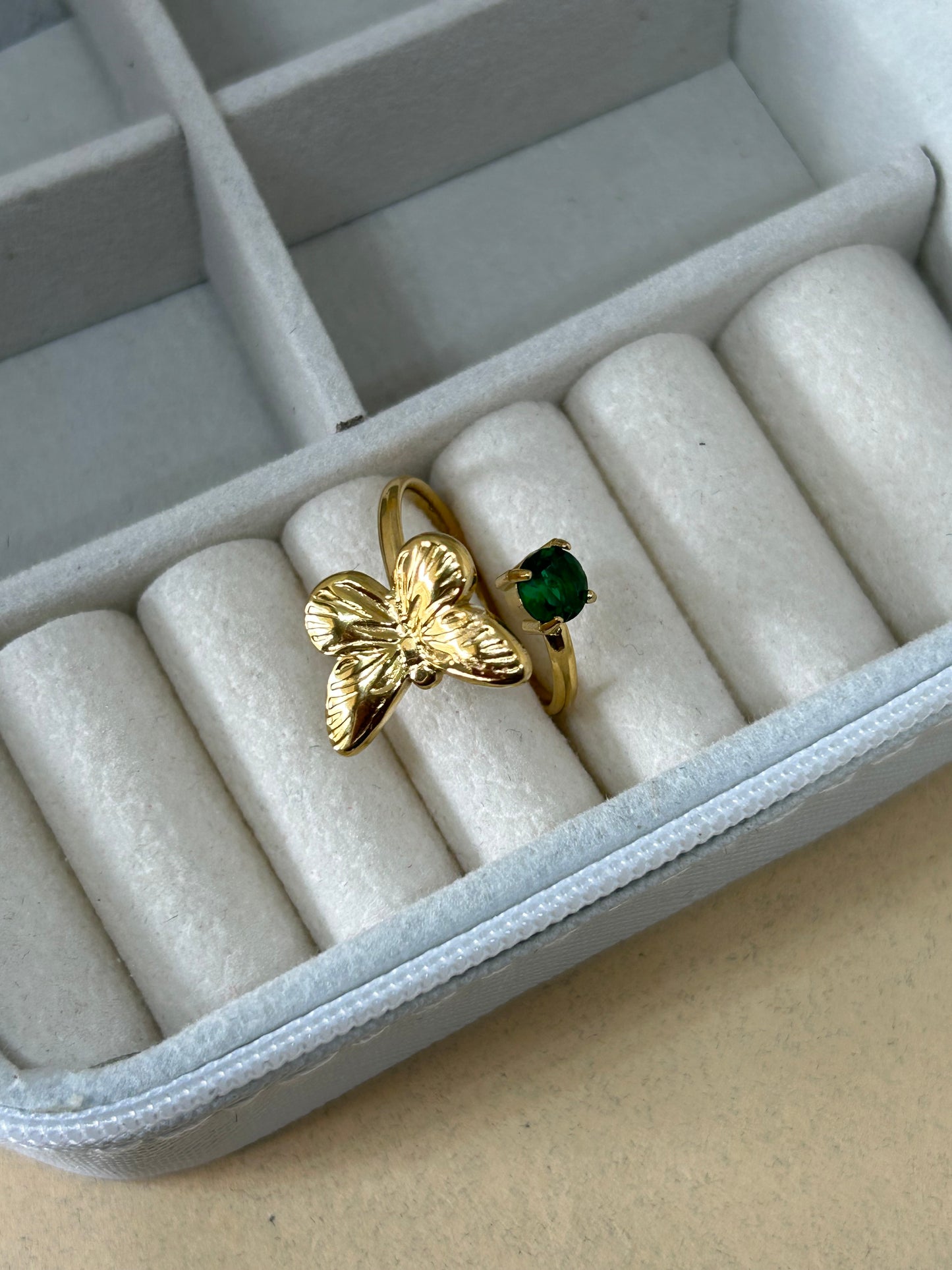 Butterfly Emerald Adjustable Ring