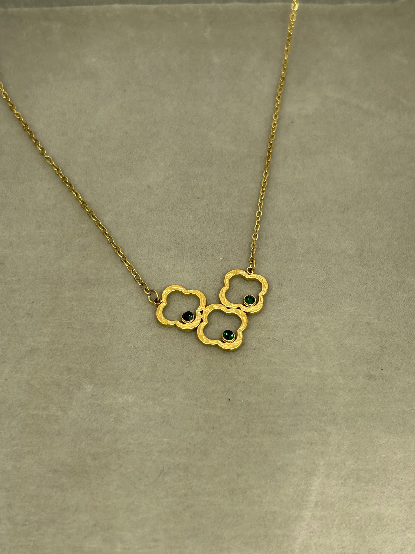 Golden Clover with Green Diamond Necklace