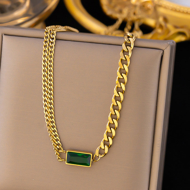 Green Geometric Chain Necklace