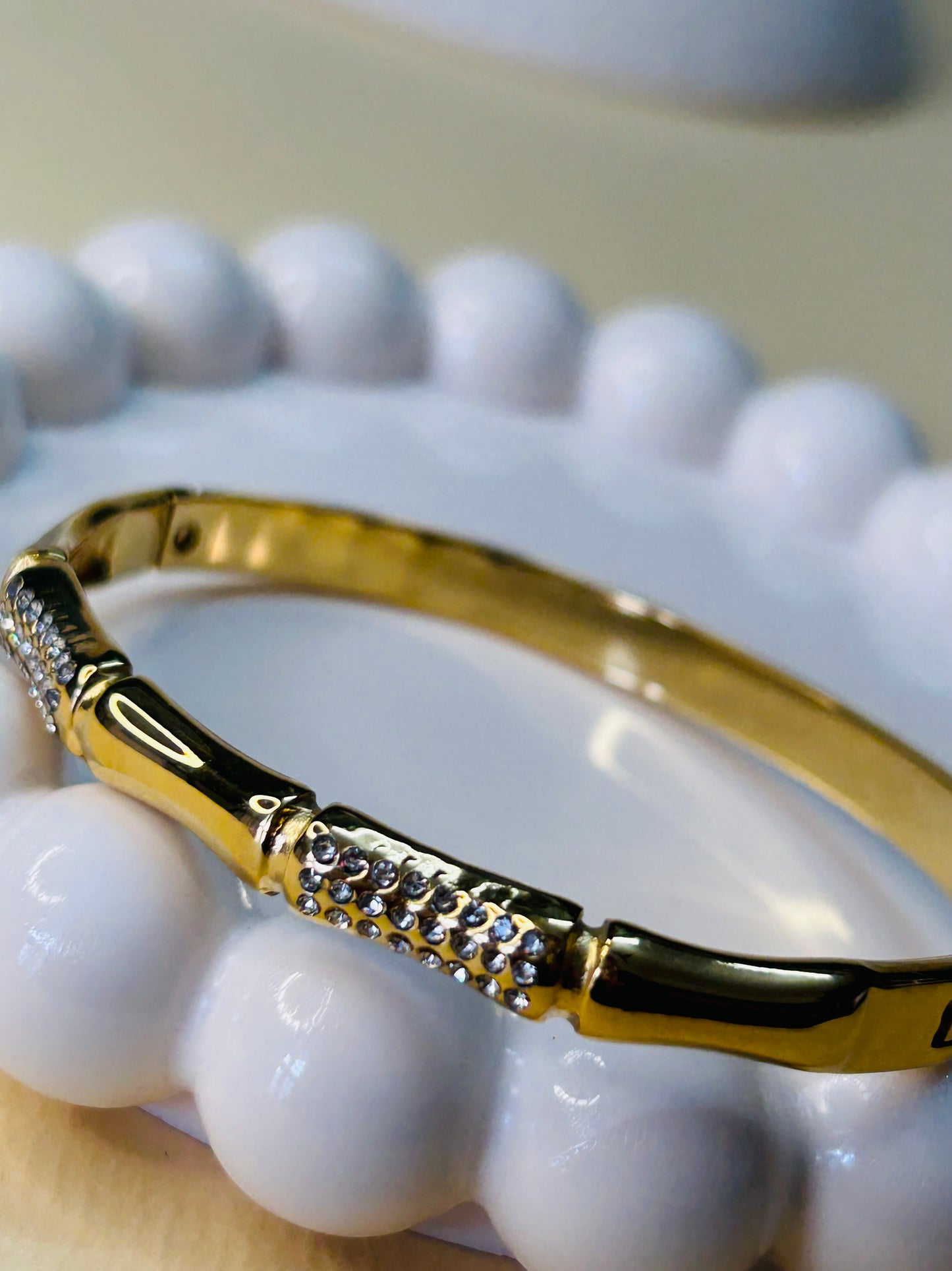 Diamond and Gold Bamboo Bangle Bracelet