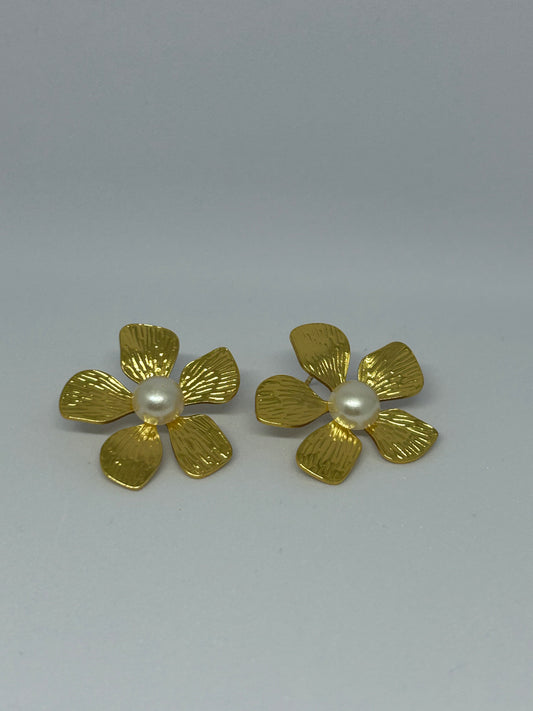 Golden Blossom Pearl Studs