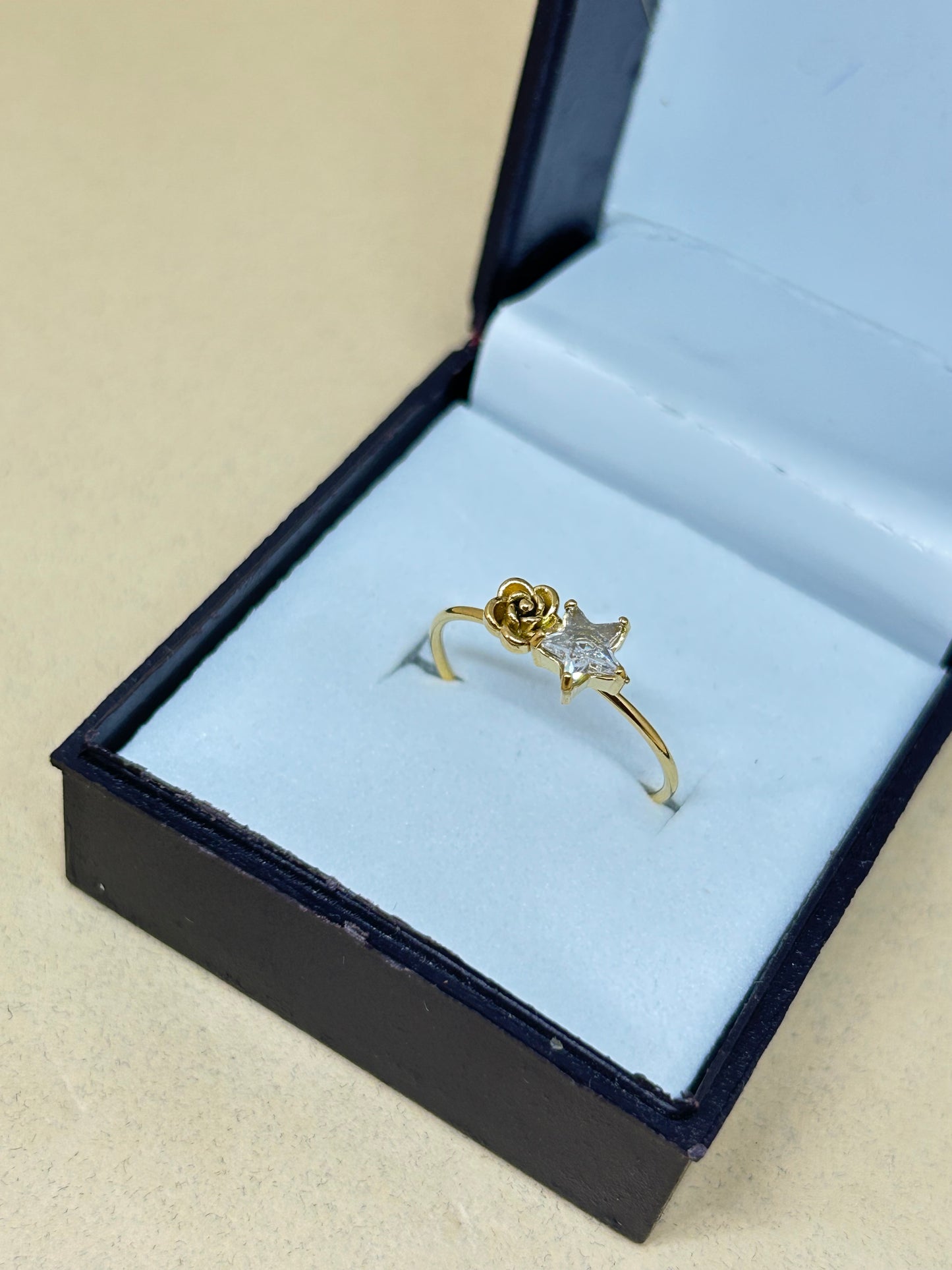 Golden Flower and Star Diamond Adjustable Ring