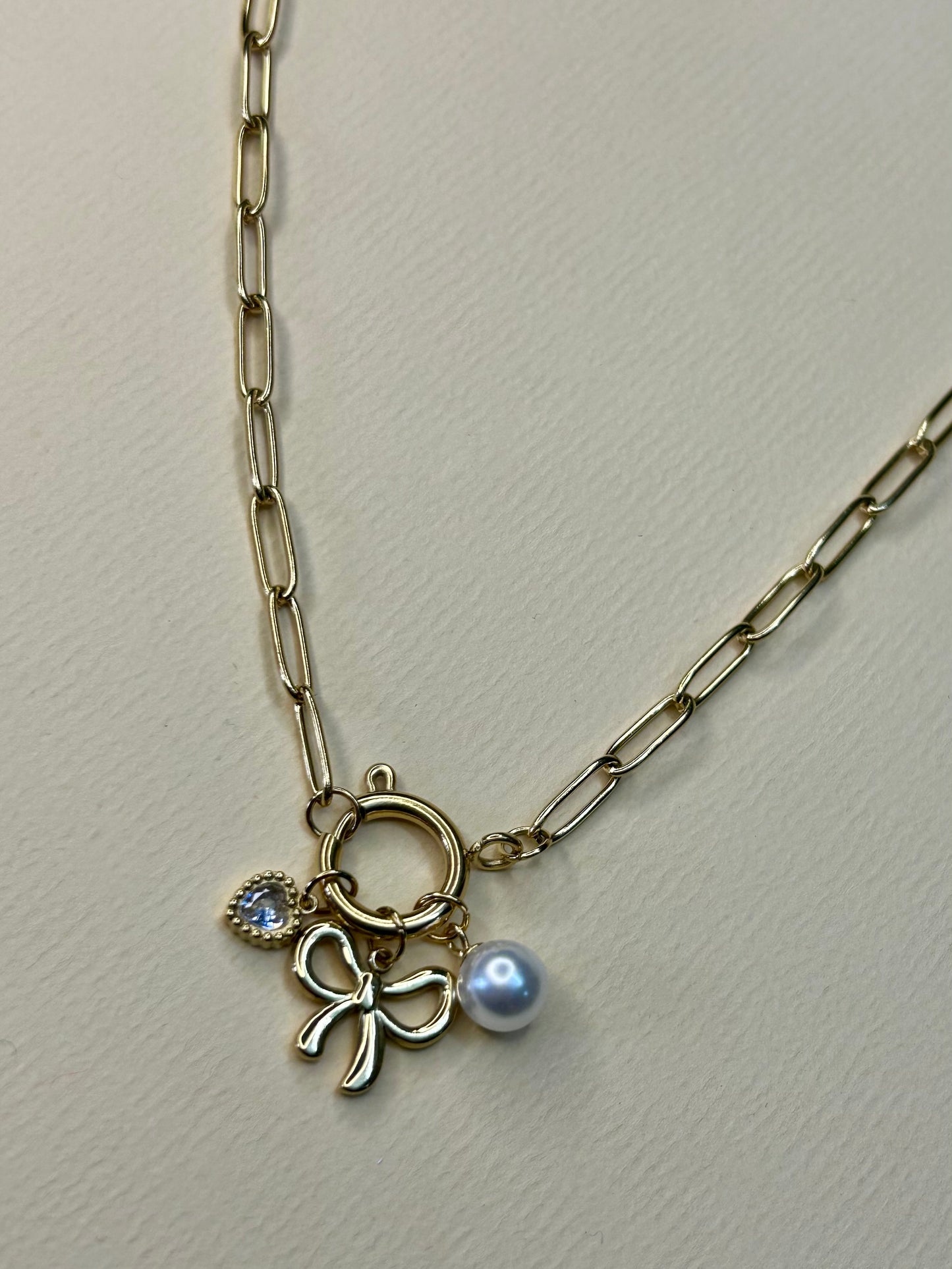 Bow Charm Anti Tarnish Necklace with Interchangeable Charms