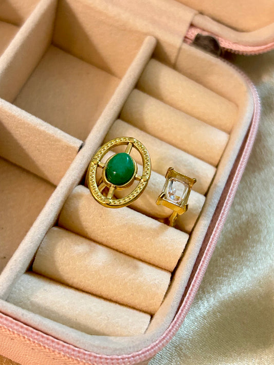Green Stone & Diamond Statement Ring