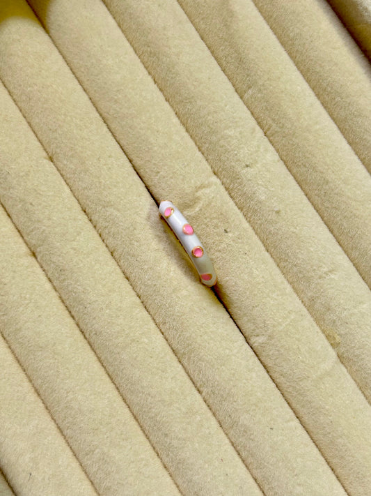 White & Pink Enamel Adjustable Ring