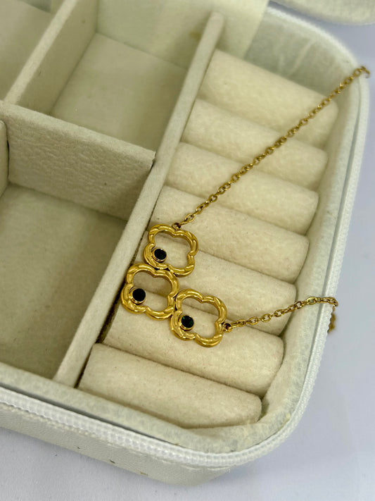 Golden Clover with Green Diamond Necklace
