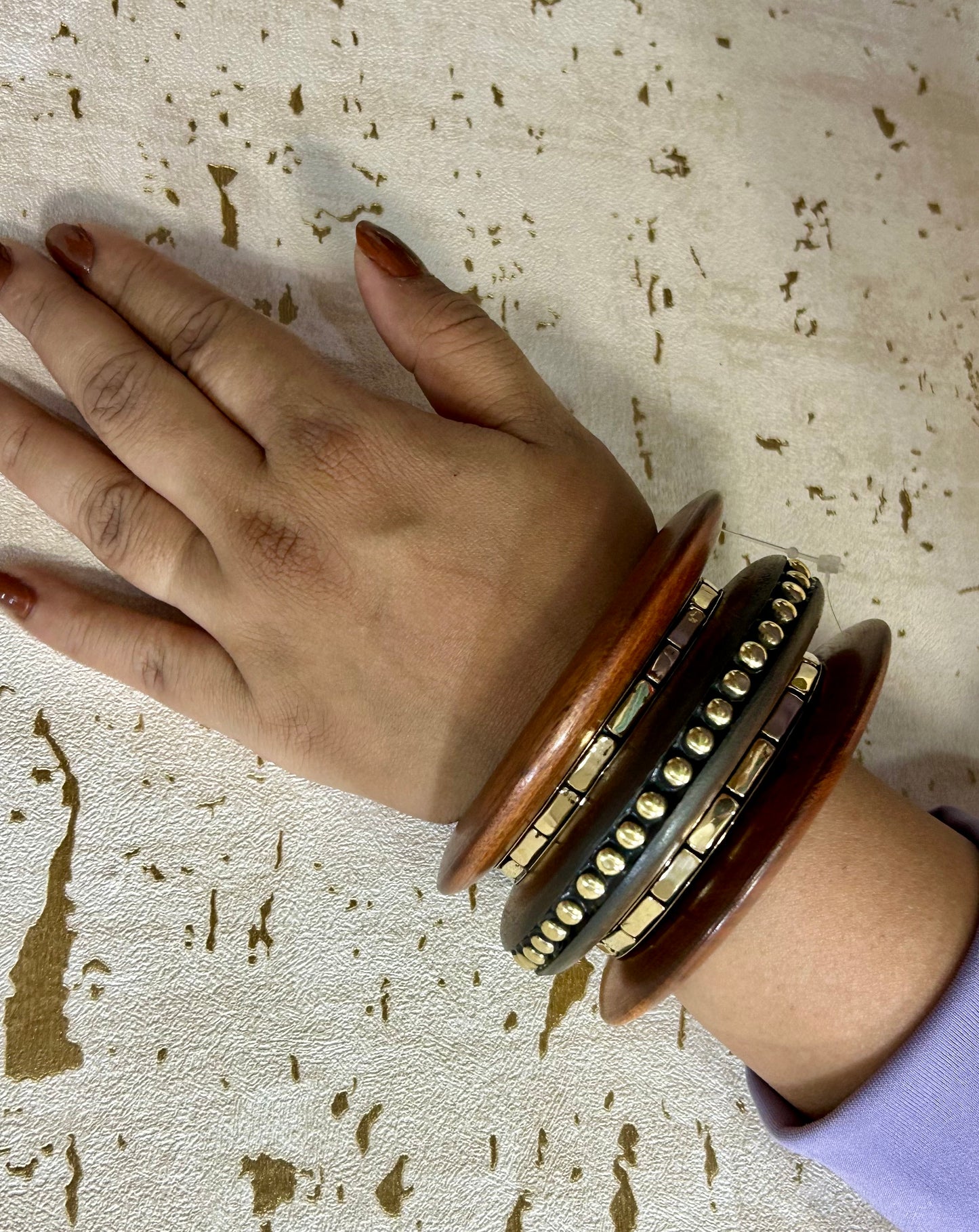 Dotted Wooden Bangles Stack