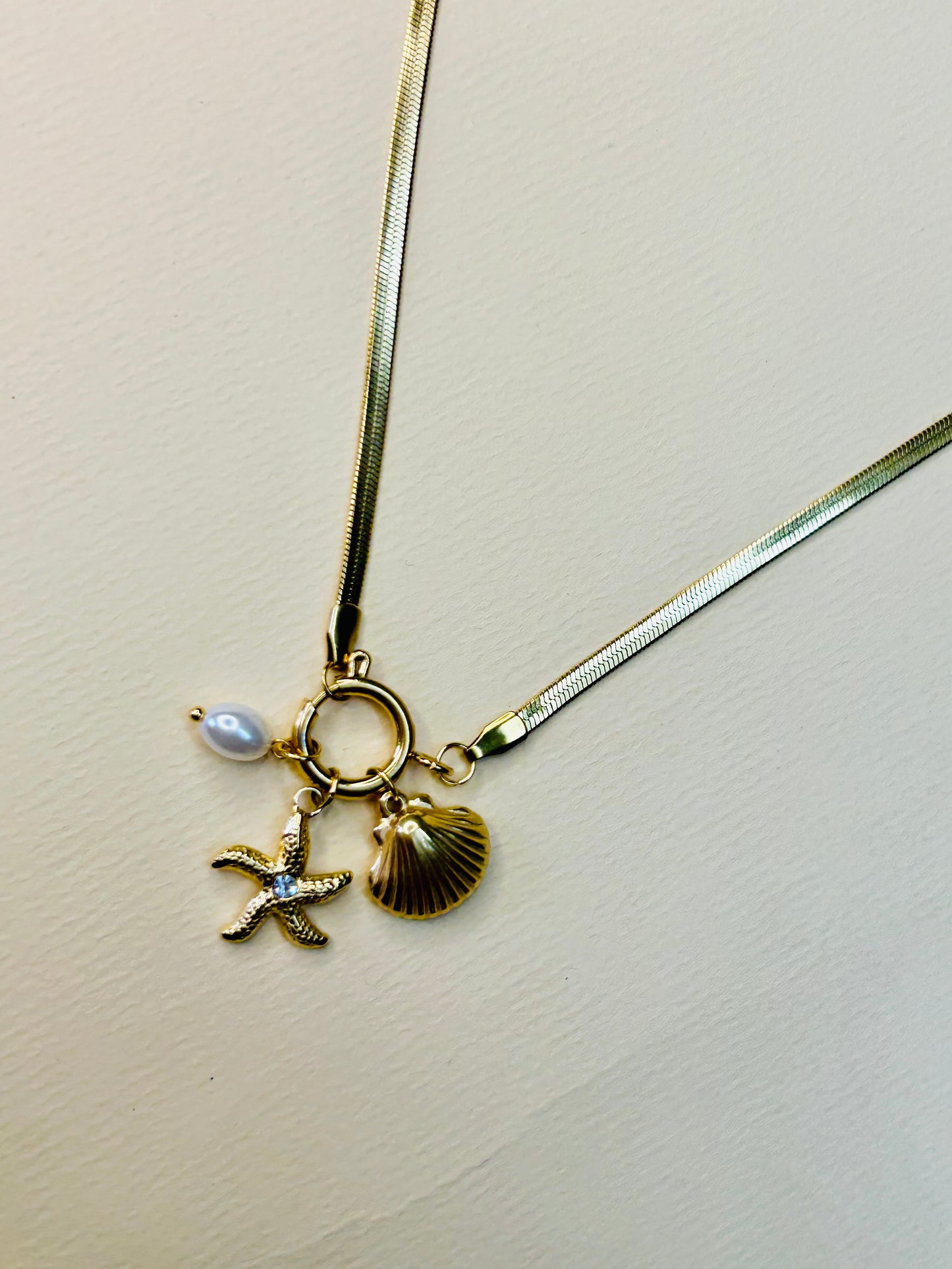 Oceans Charm necklace with Snake chain