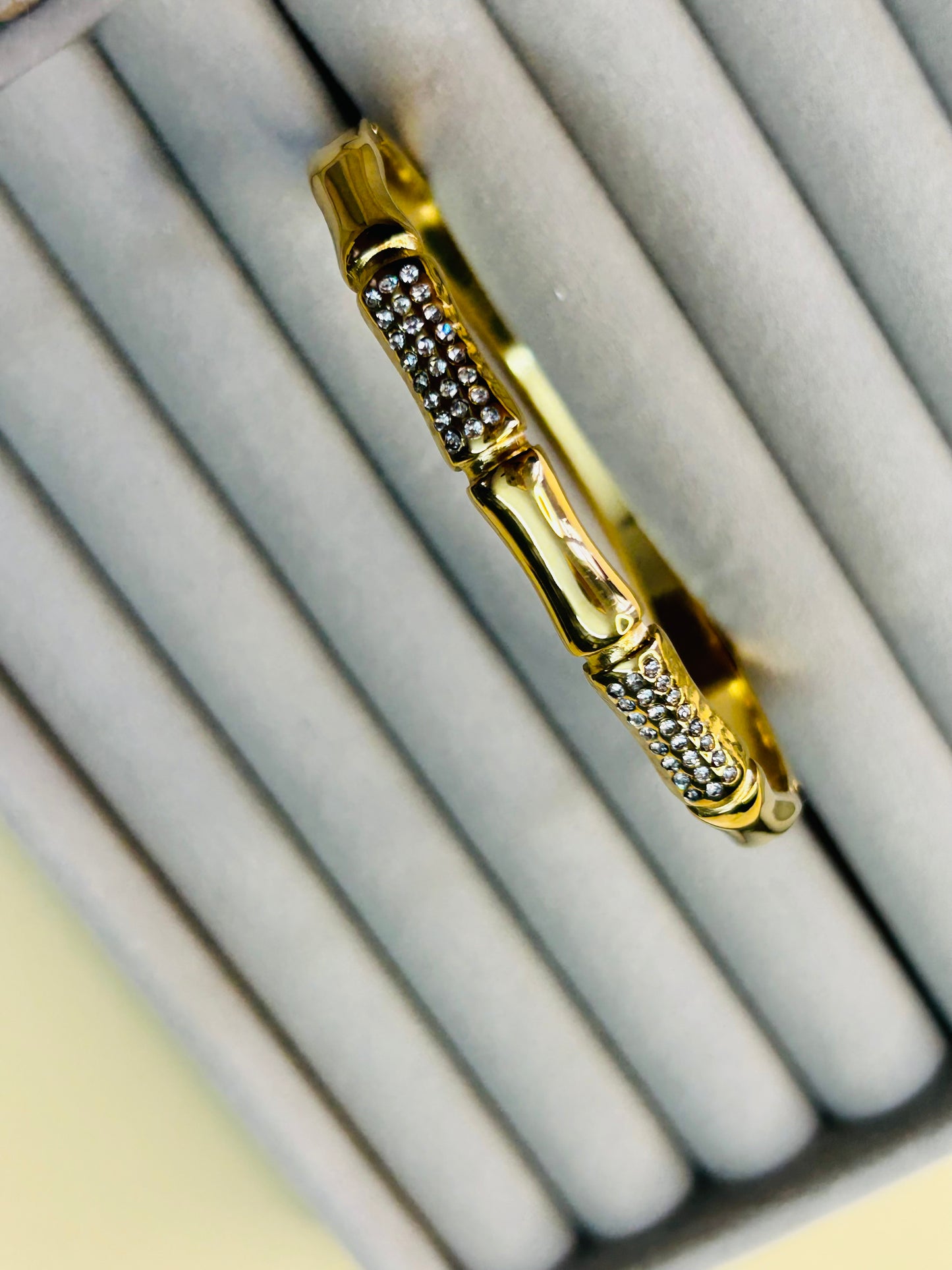Diamond and Gold Bamboo Bangle Bracelet