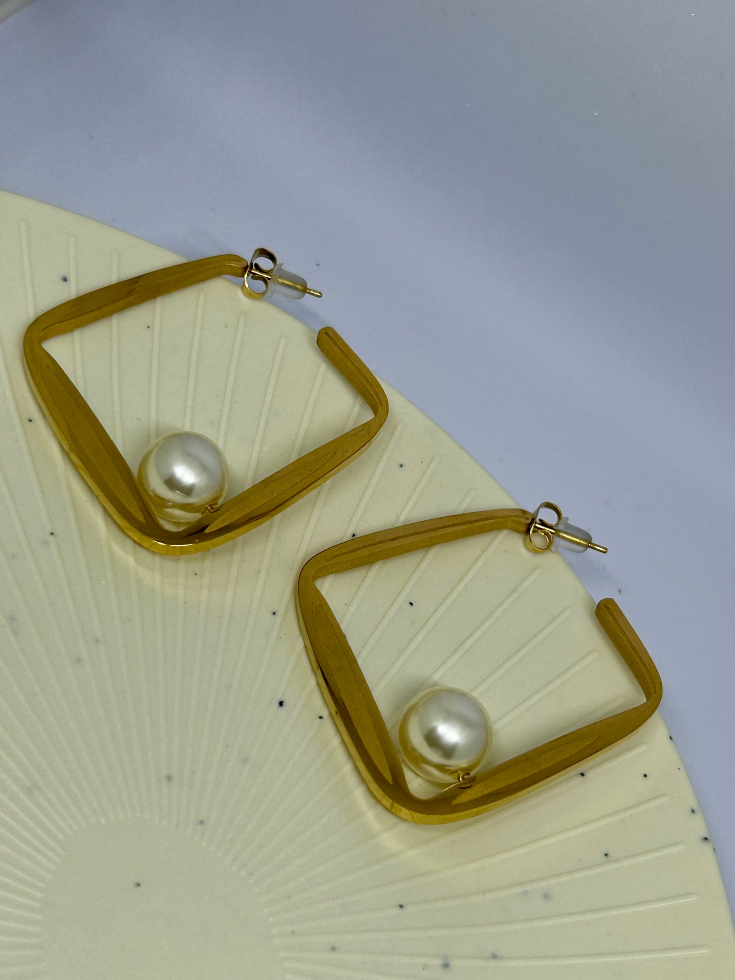 Statement Square Studs with Pearl