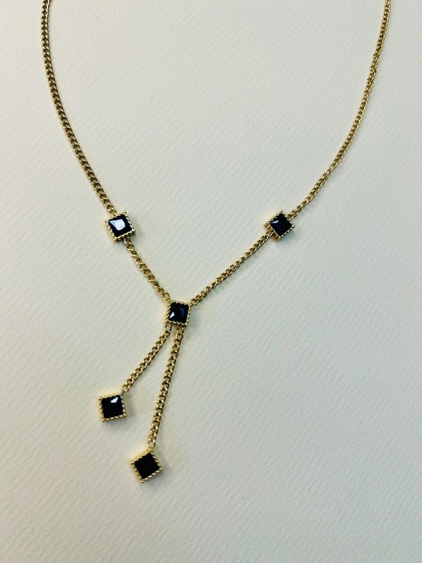 Midnight Onyx Drop Anti Tarnish Lariat Necklace