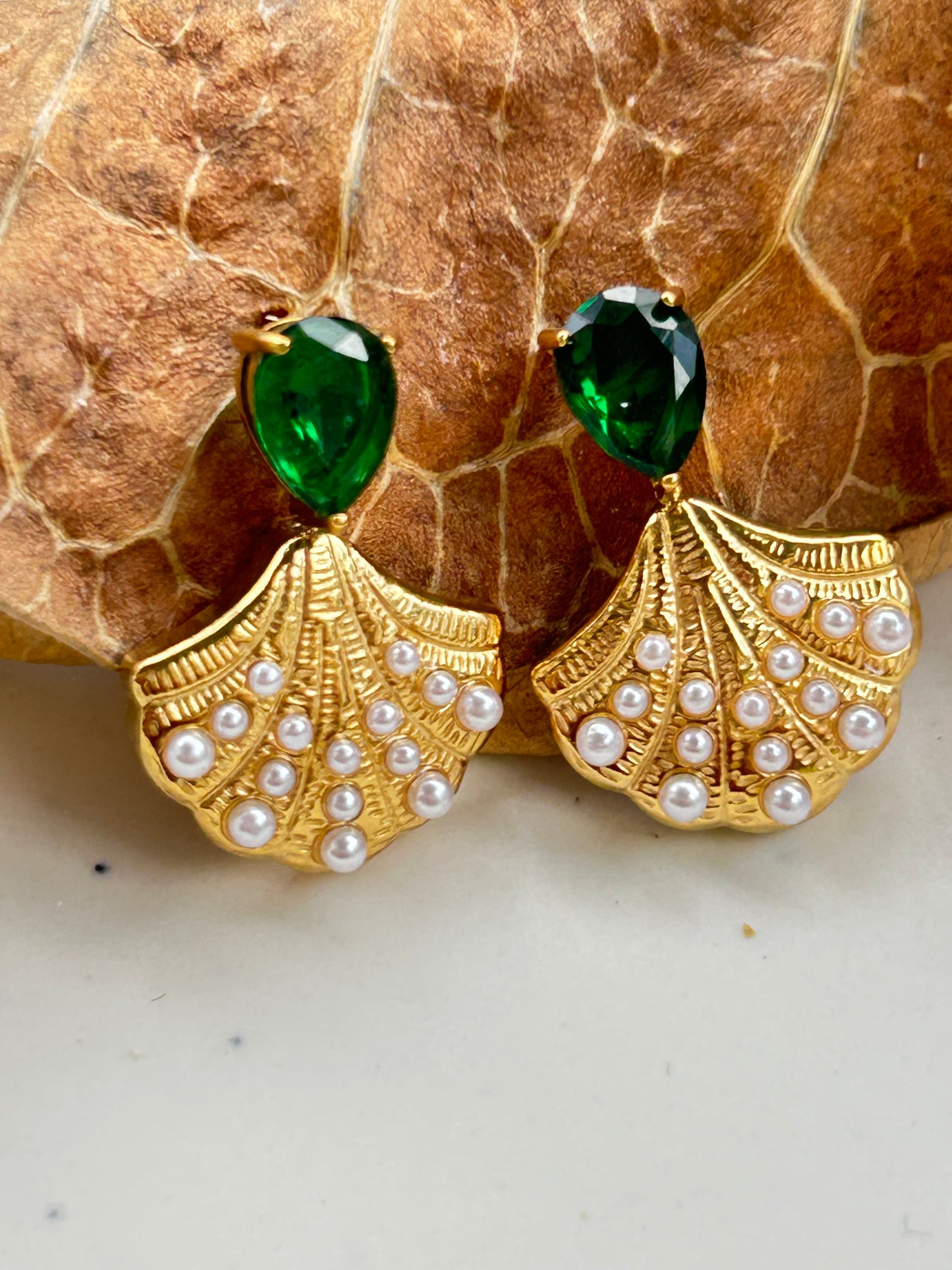 Emerald Fan Earrings