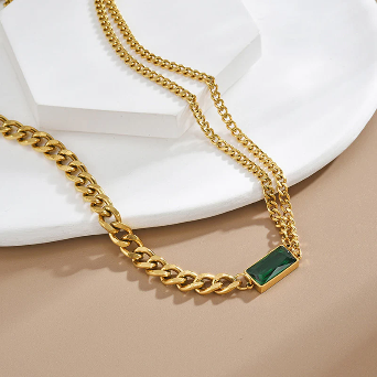 Green Geometric Chain Necklace