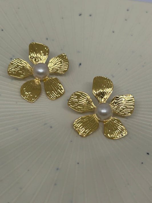 Golden Blossom Pearl Studs