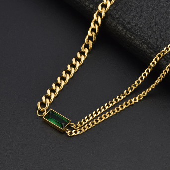 Green Geometric Chain Necklace