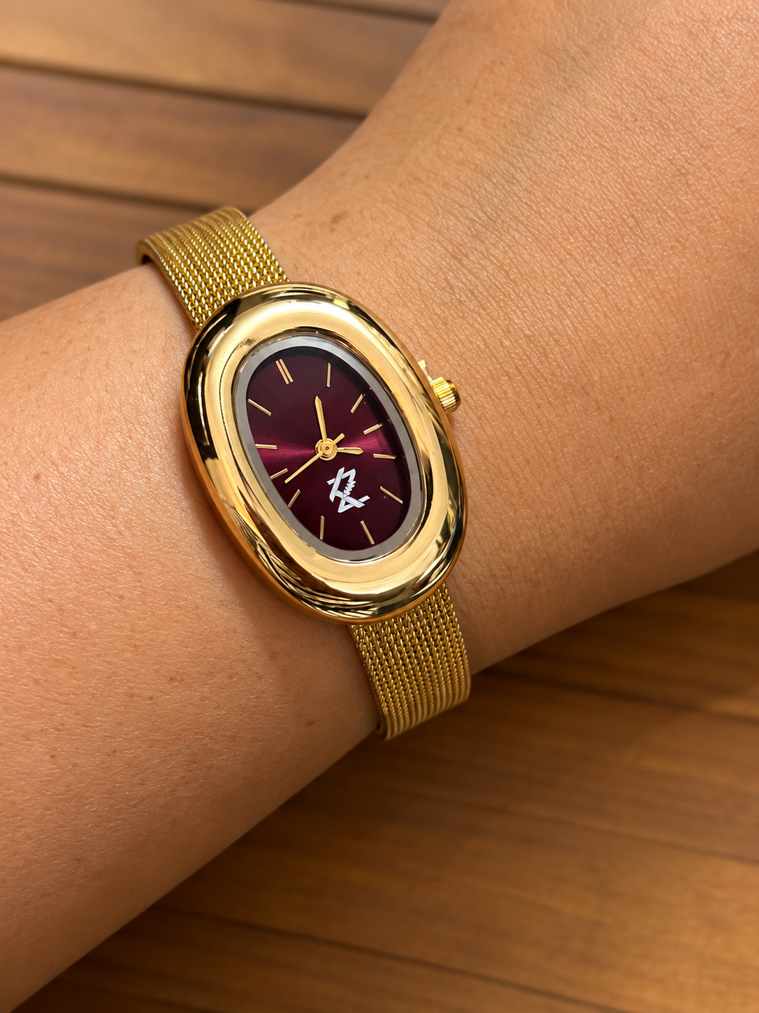 Maroon Dial Oval Watch