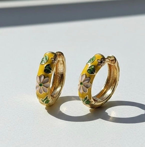 Yellow Floral Hoops