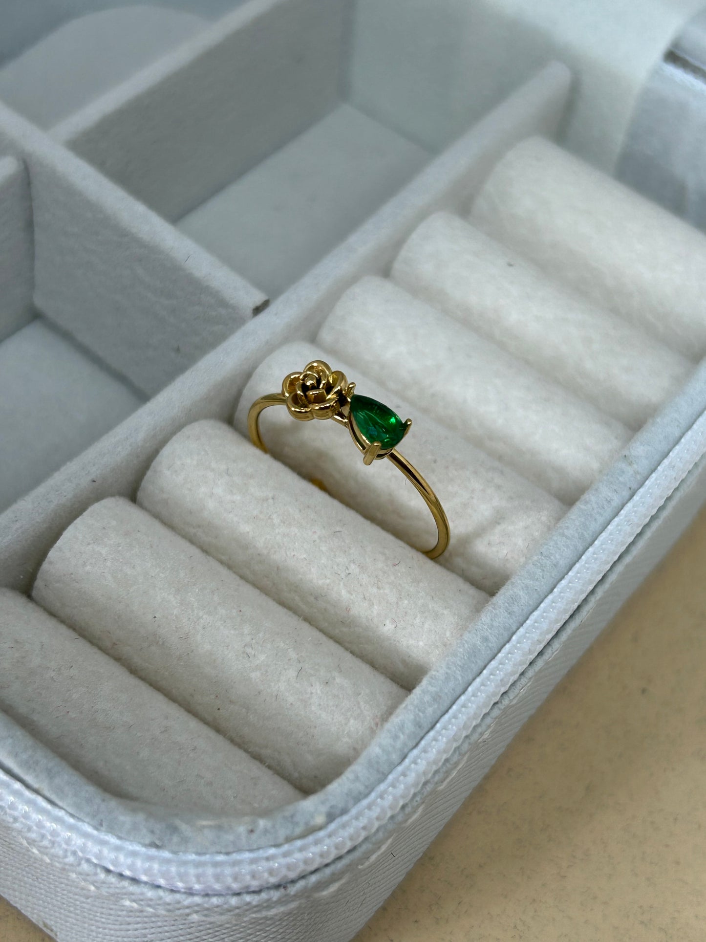 Golden Rose & Emerald Adjustable Ring