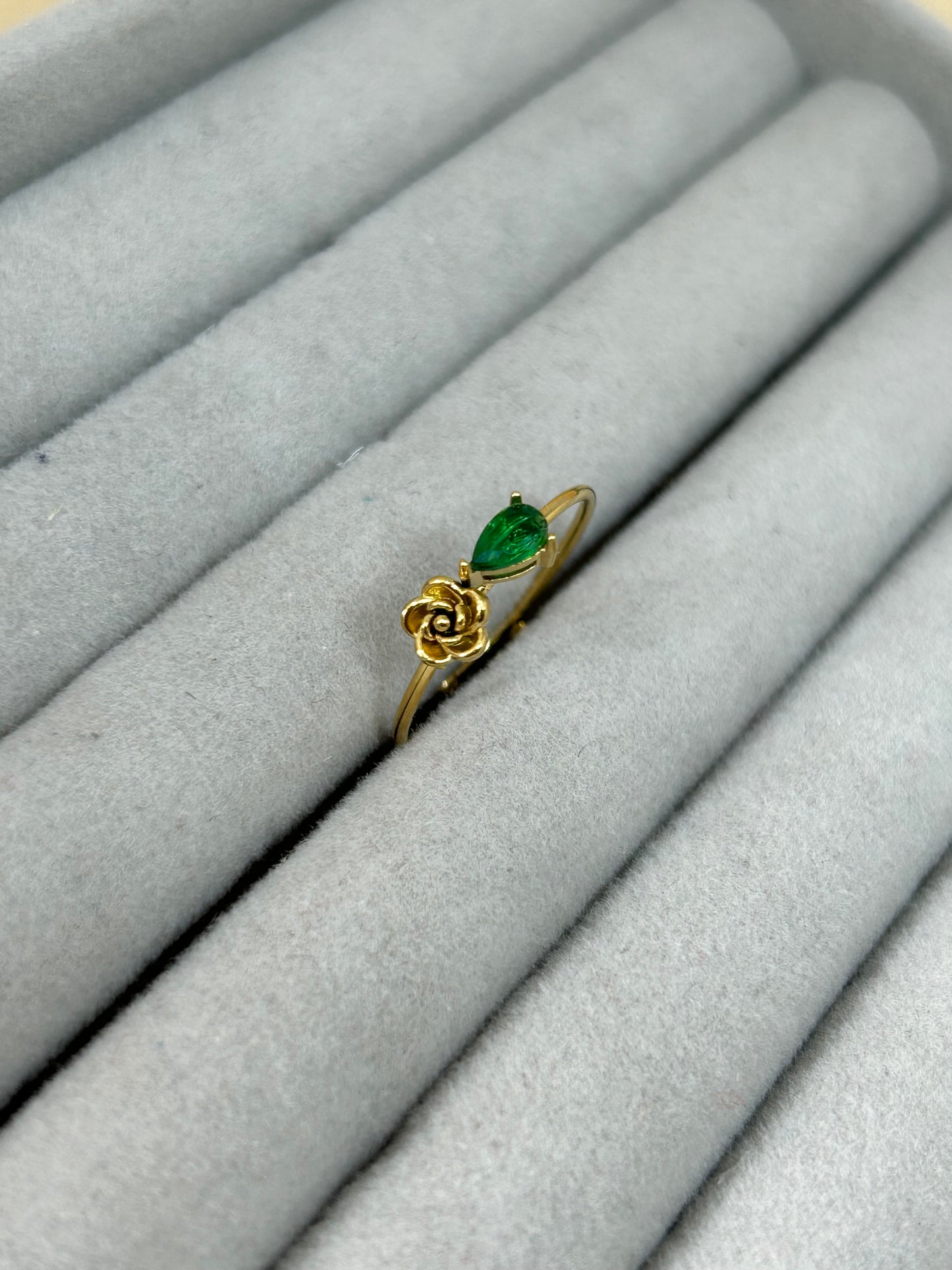 Golden Rose & Emerald Adjustable Ring