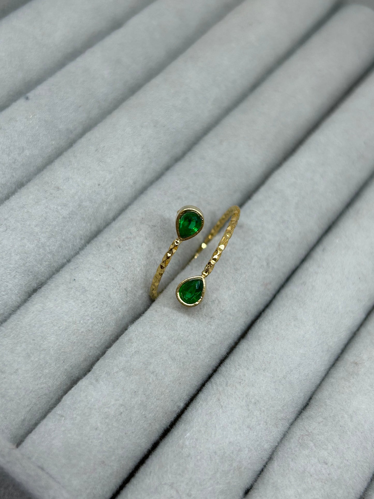 Emerald Droplet Adjustable Ring