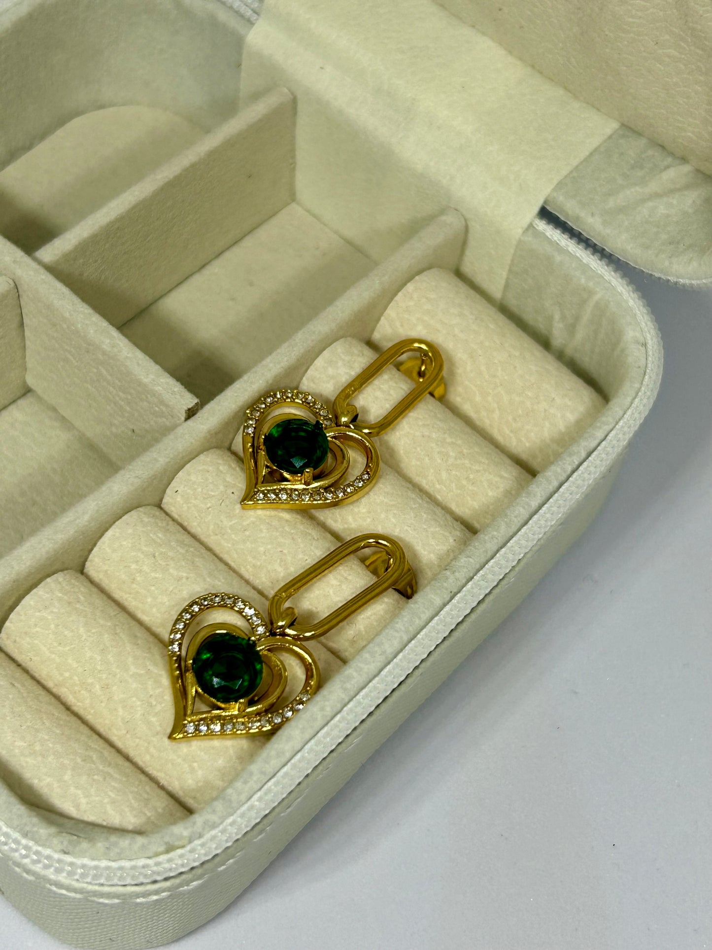 Emerald Glow Heart Earrings