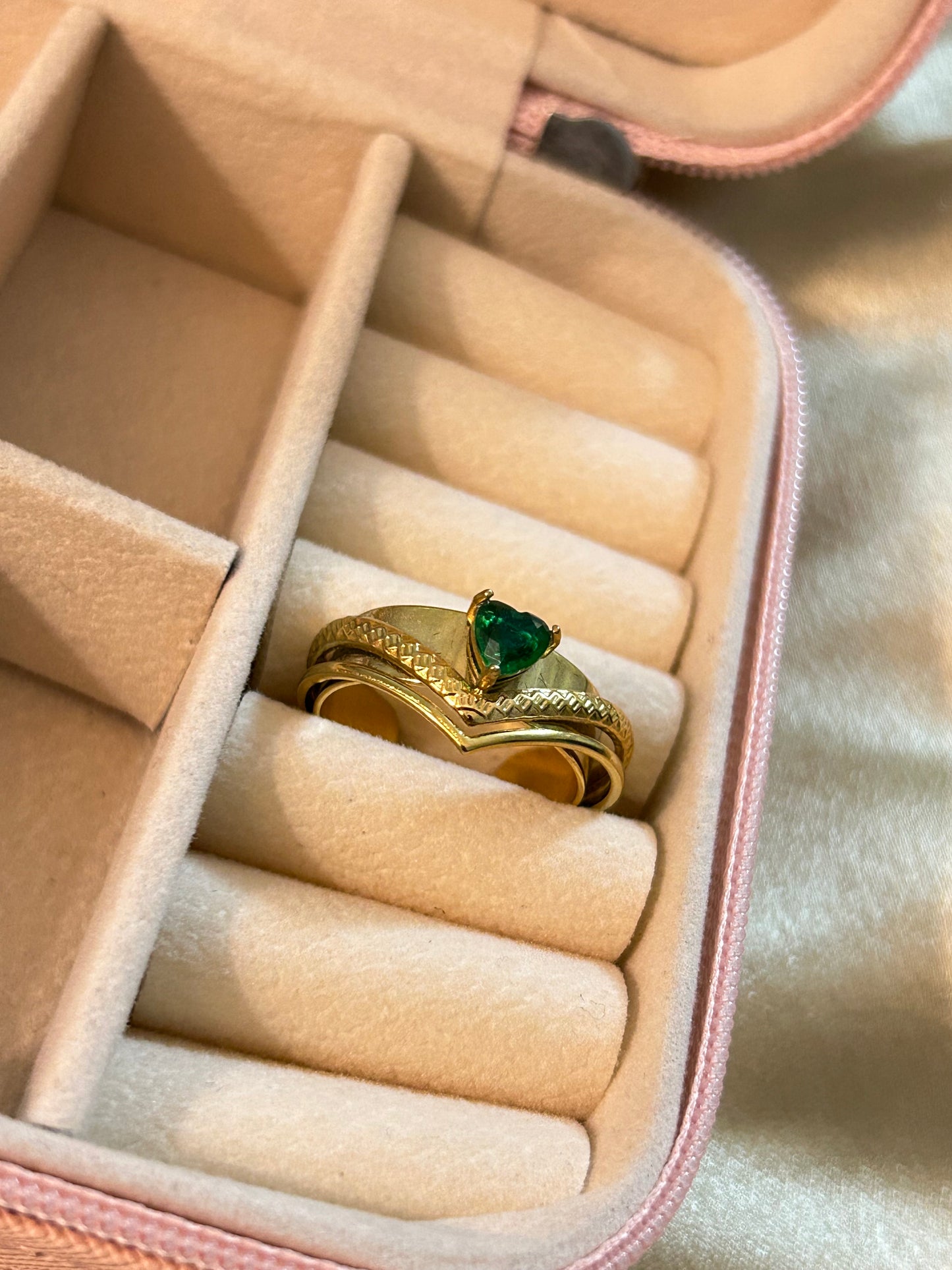 Green Heart Adjustable Statement Ring
