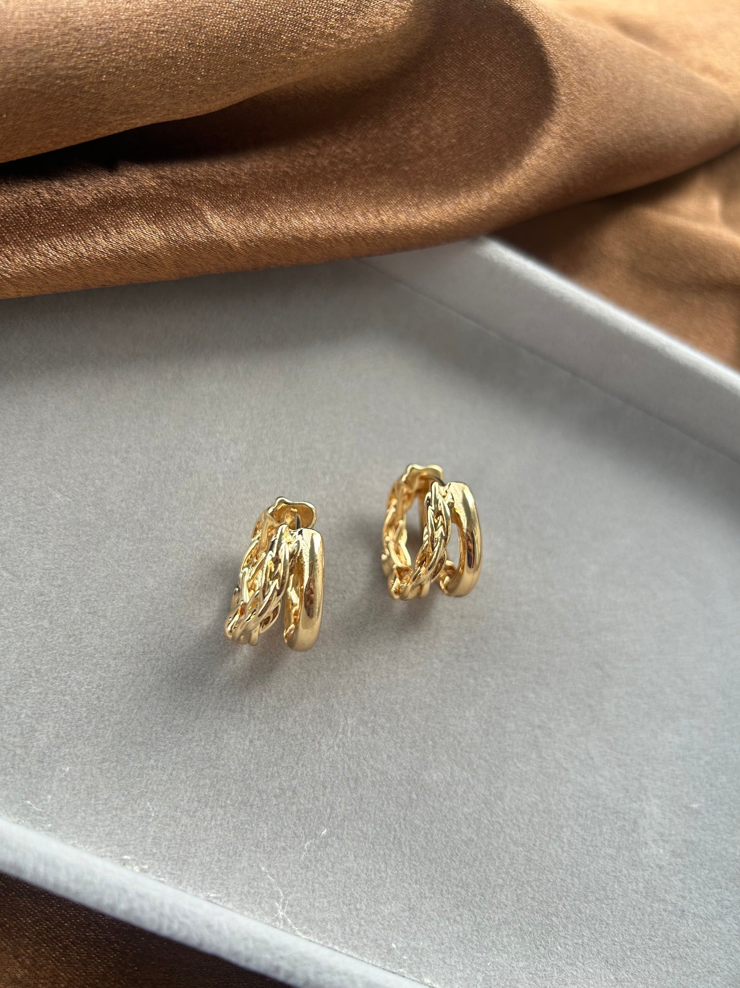 Braided Double-Layer Anti Tarnish Huggie Hoops
