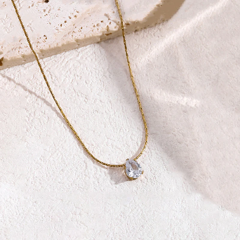 Anti Tarnish Tear Drop CZ Pendant