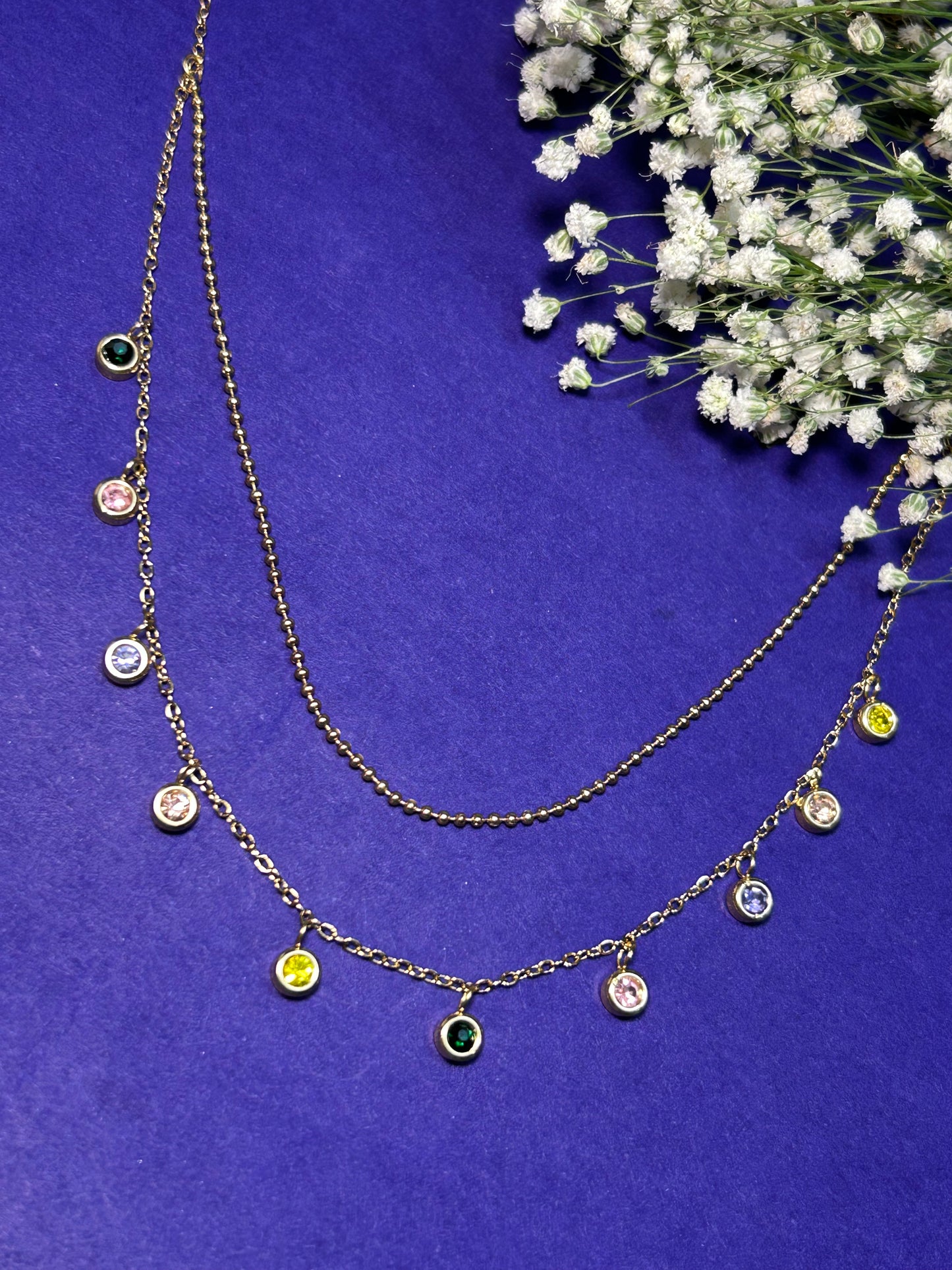Multicolour Diamond two layered Necklace