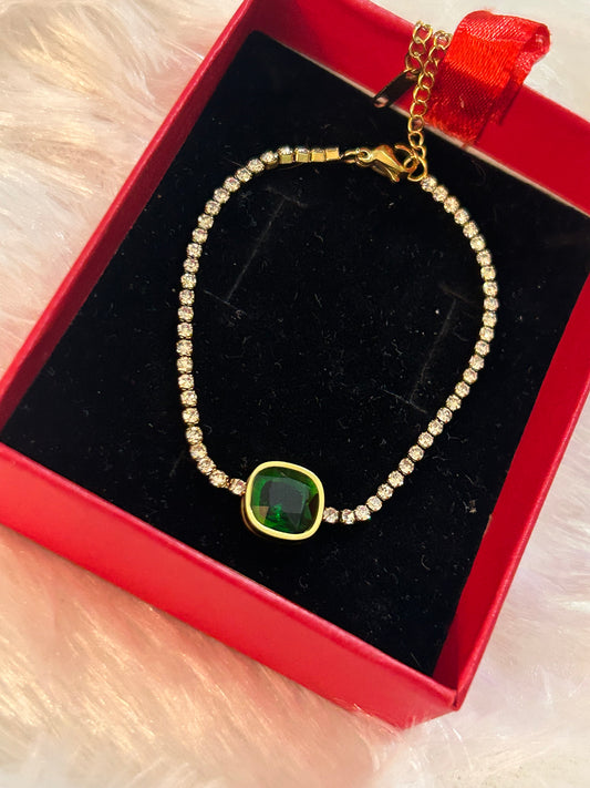 Tennis Bracelet with Green Stone