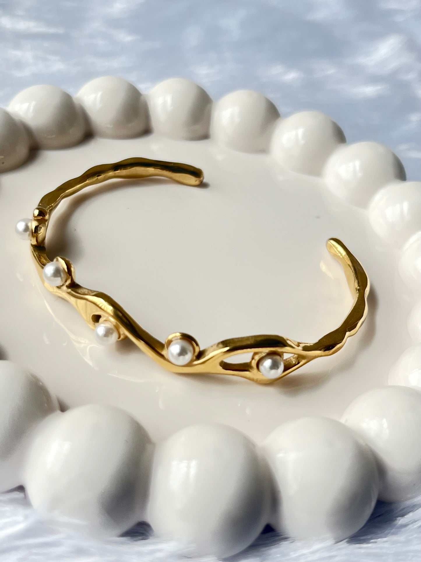 Pearl Open Bangle Bracelet Anti Tarnish