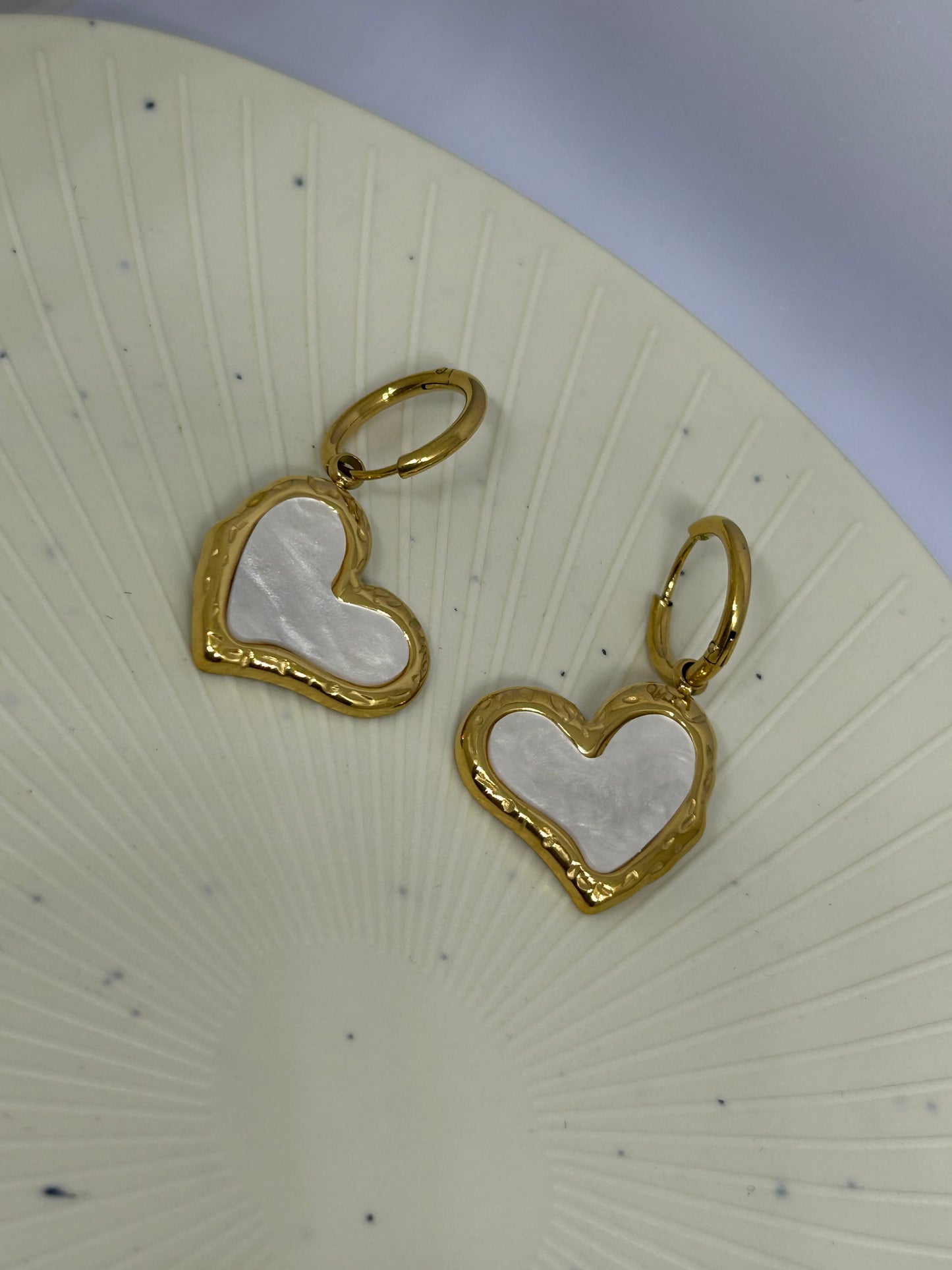 White Enamel Heart Huggies