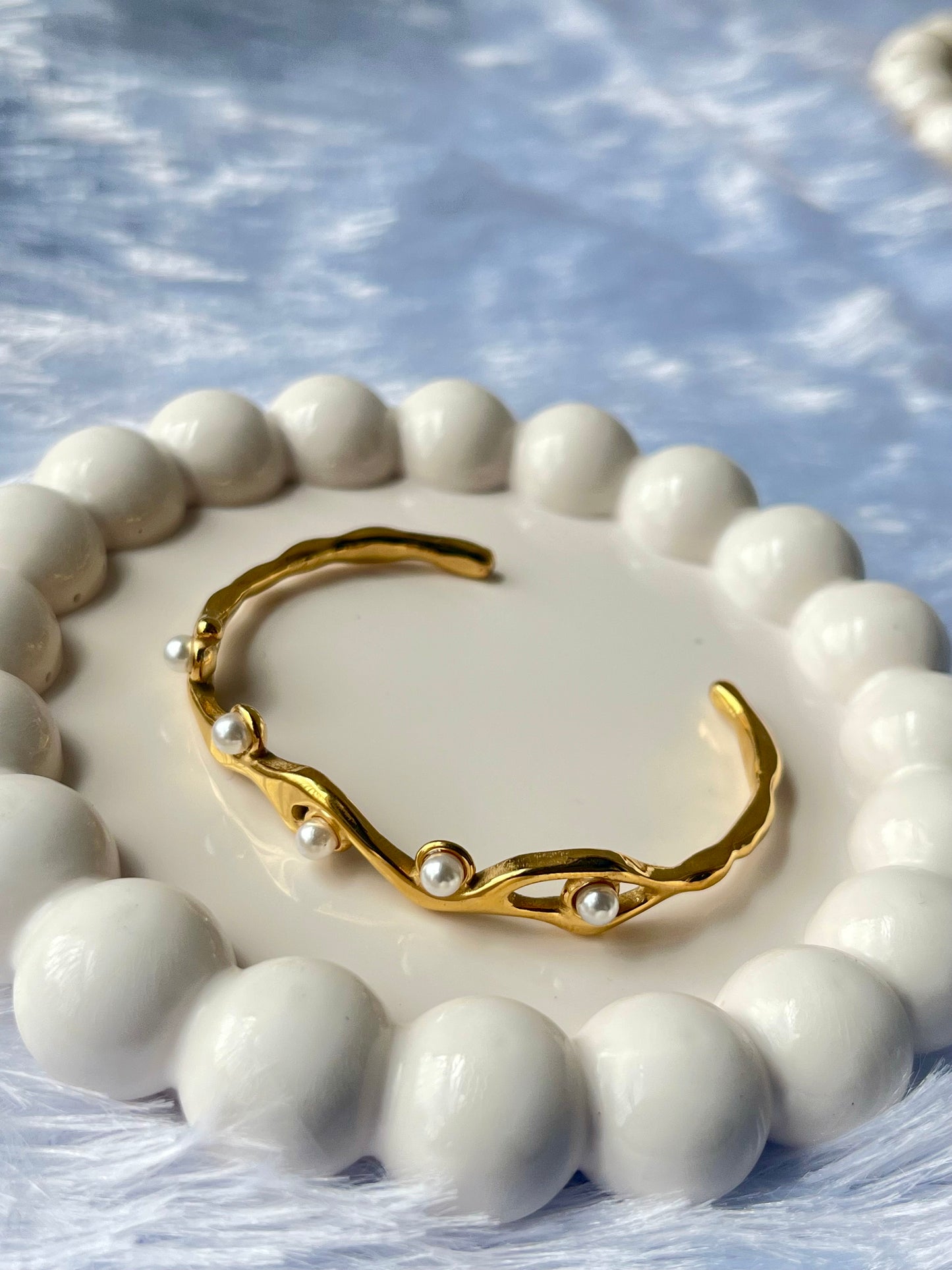 Pearl Open Bangle Bracelet Anti Tarnish