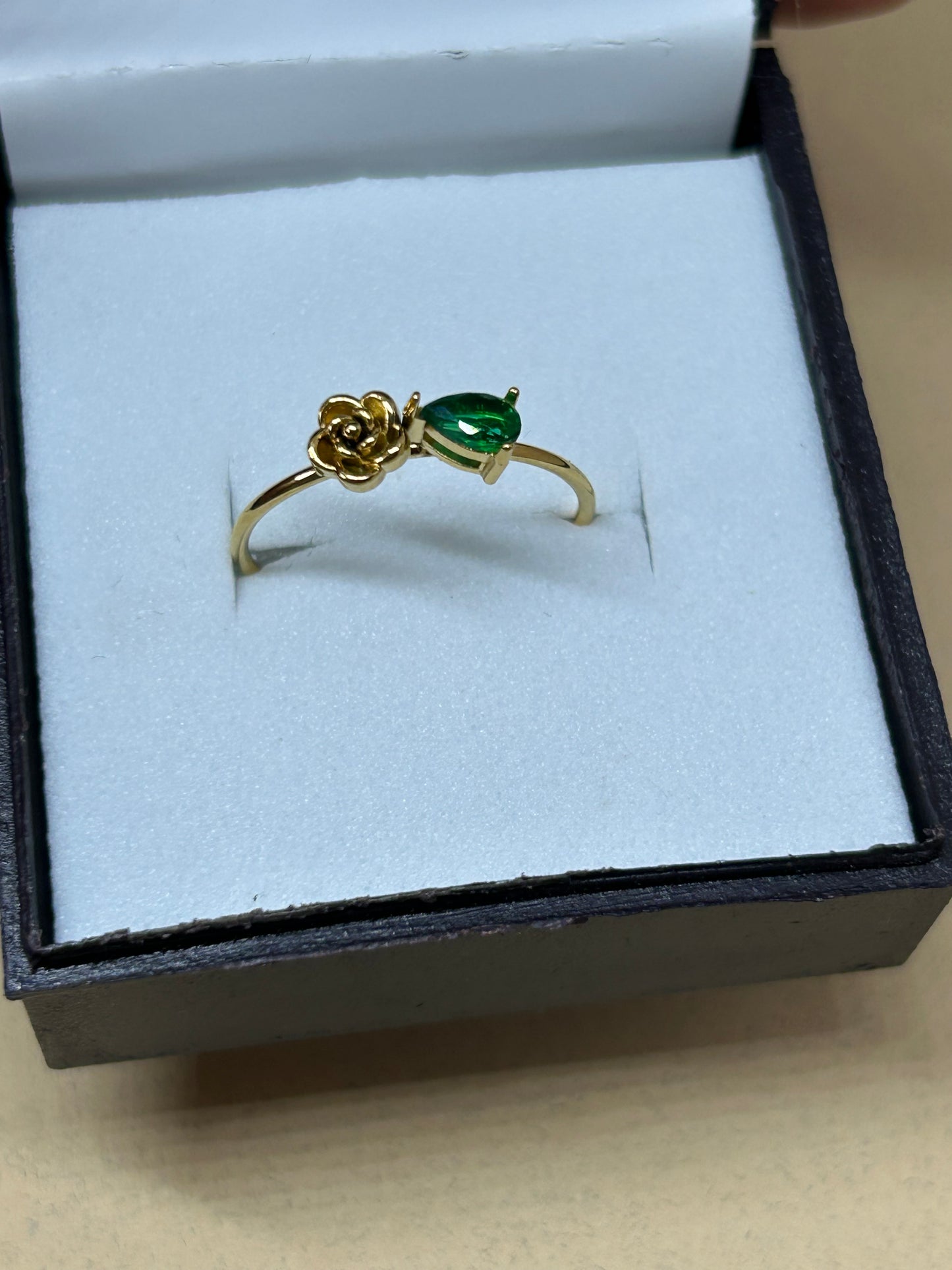 Golden Rose & Emerald Adjustable Ring