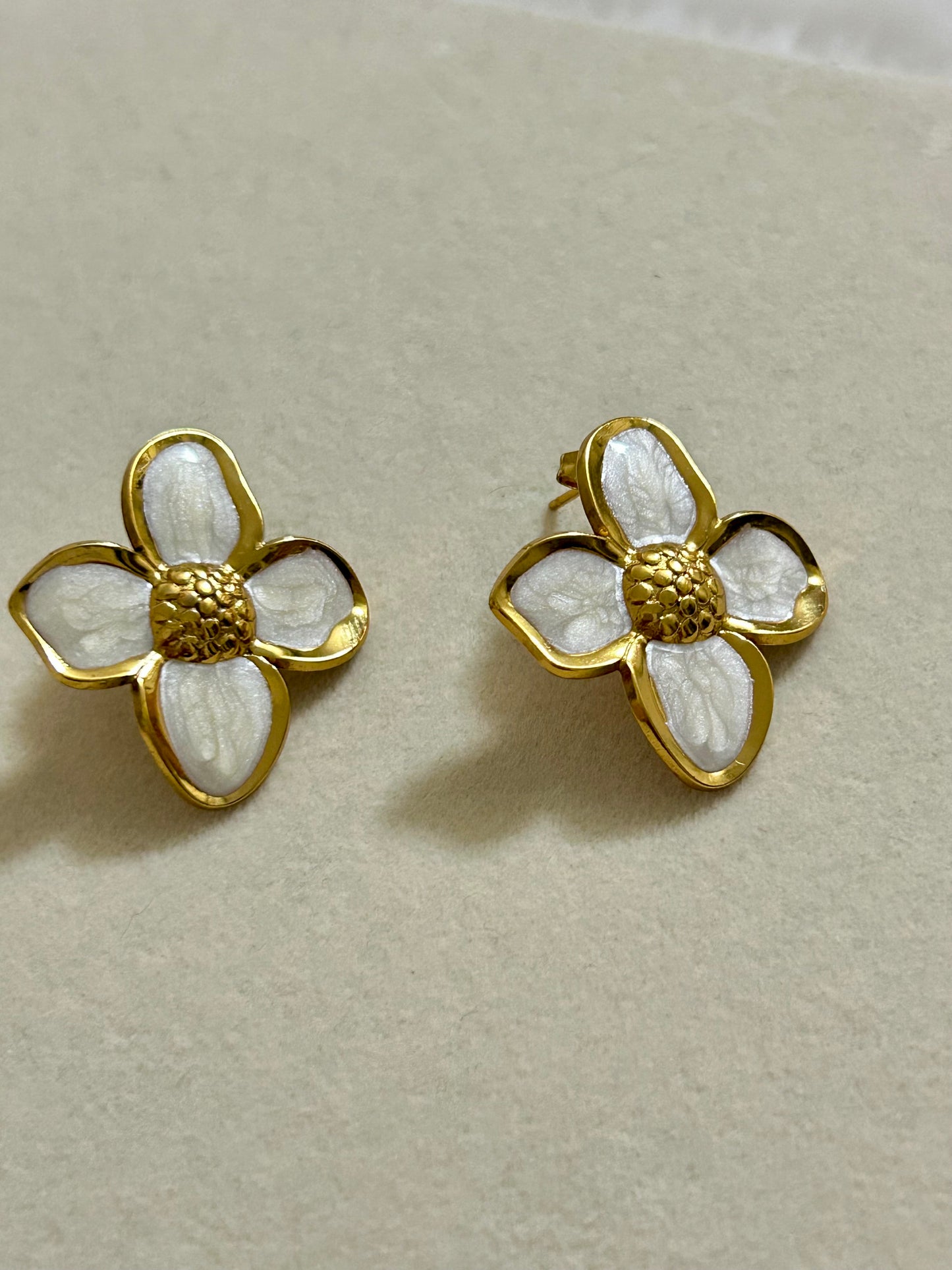 White Enamel Flower Stud